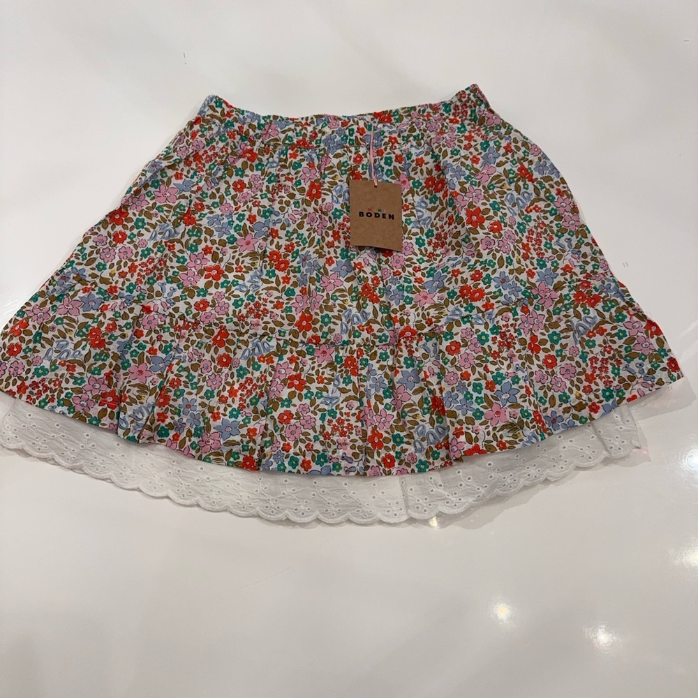 Mini Boden Girls Floral Skirt 8-9Y NWT Lace Hem